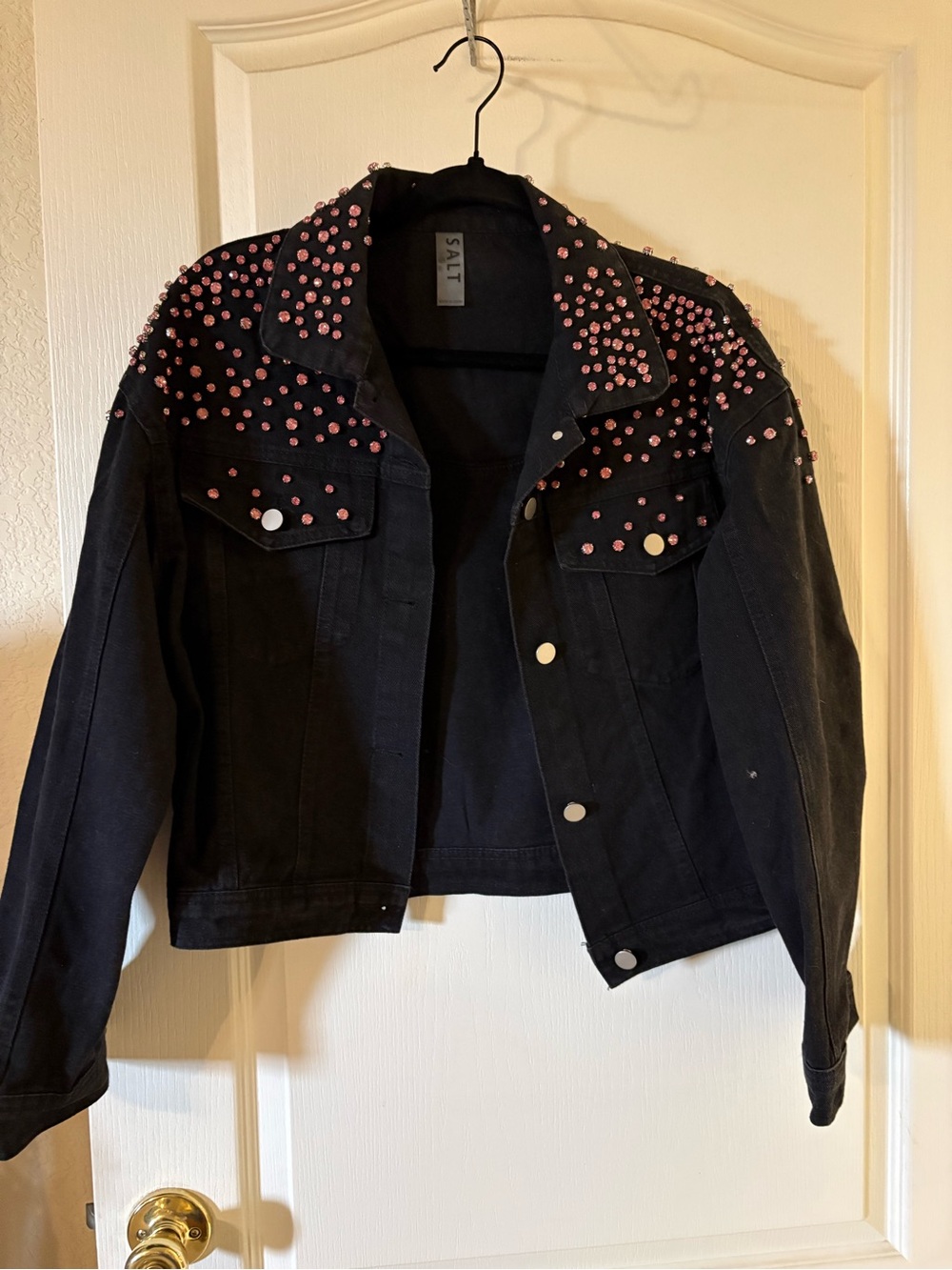 Salt Black Denim Jacket with Pink Stud Embellishments